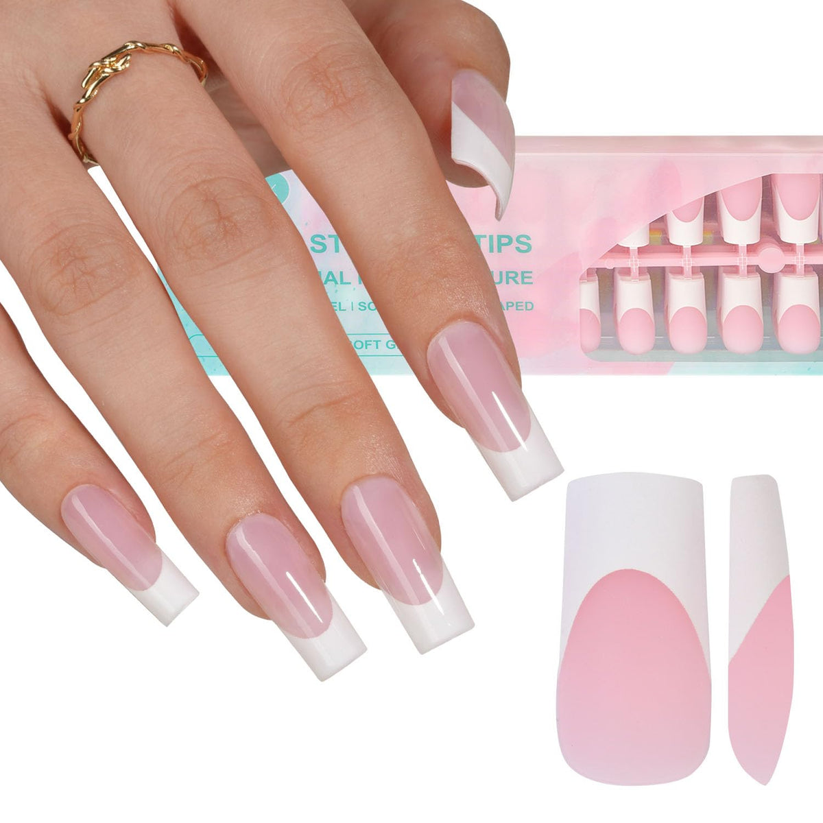 Misssix front packaging showing 240-piece French gel press-on nails benefit quick setup