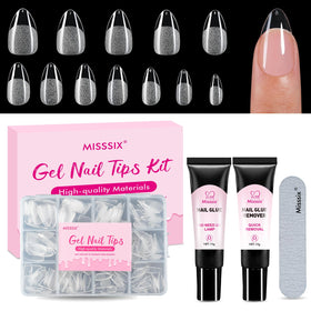 Misssix front packaging showing kit components and clear short almond nails for easy selection