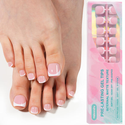 Misssix front packaging showing 150-piece pink French toe nail kit and quick application benefit