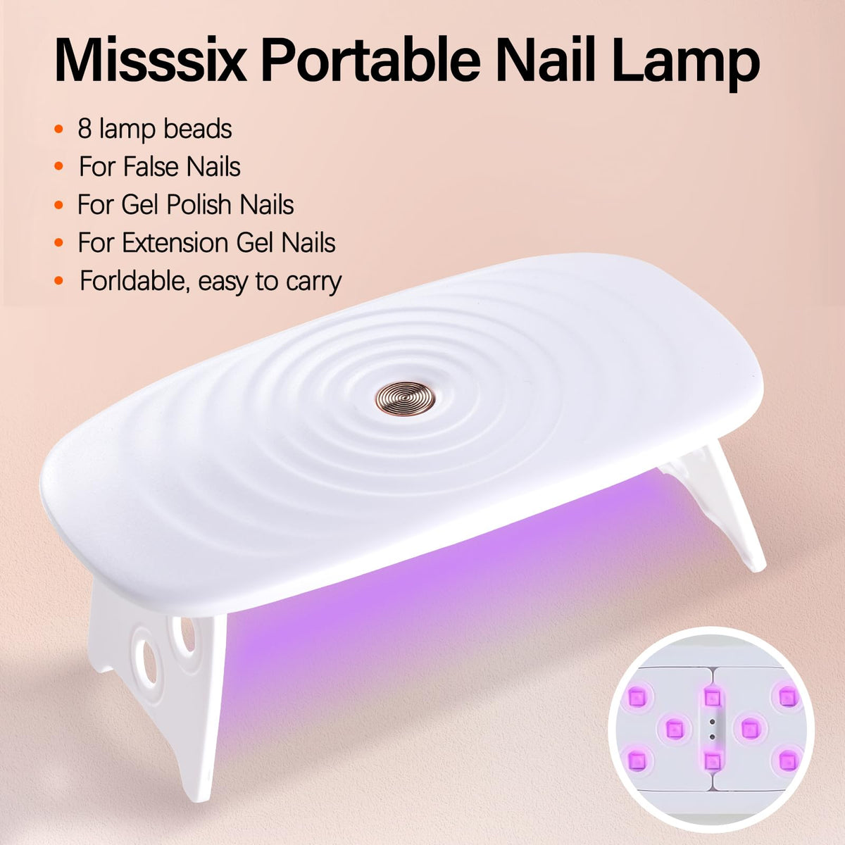 Misssix applying a tip with glue and lamp showing fast, neat application