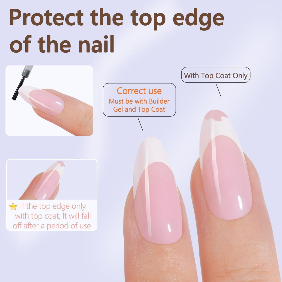 Misssix lifestyle shot of finished almond French manicure for polished look