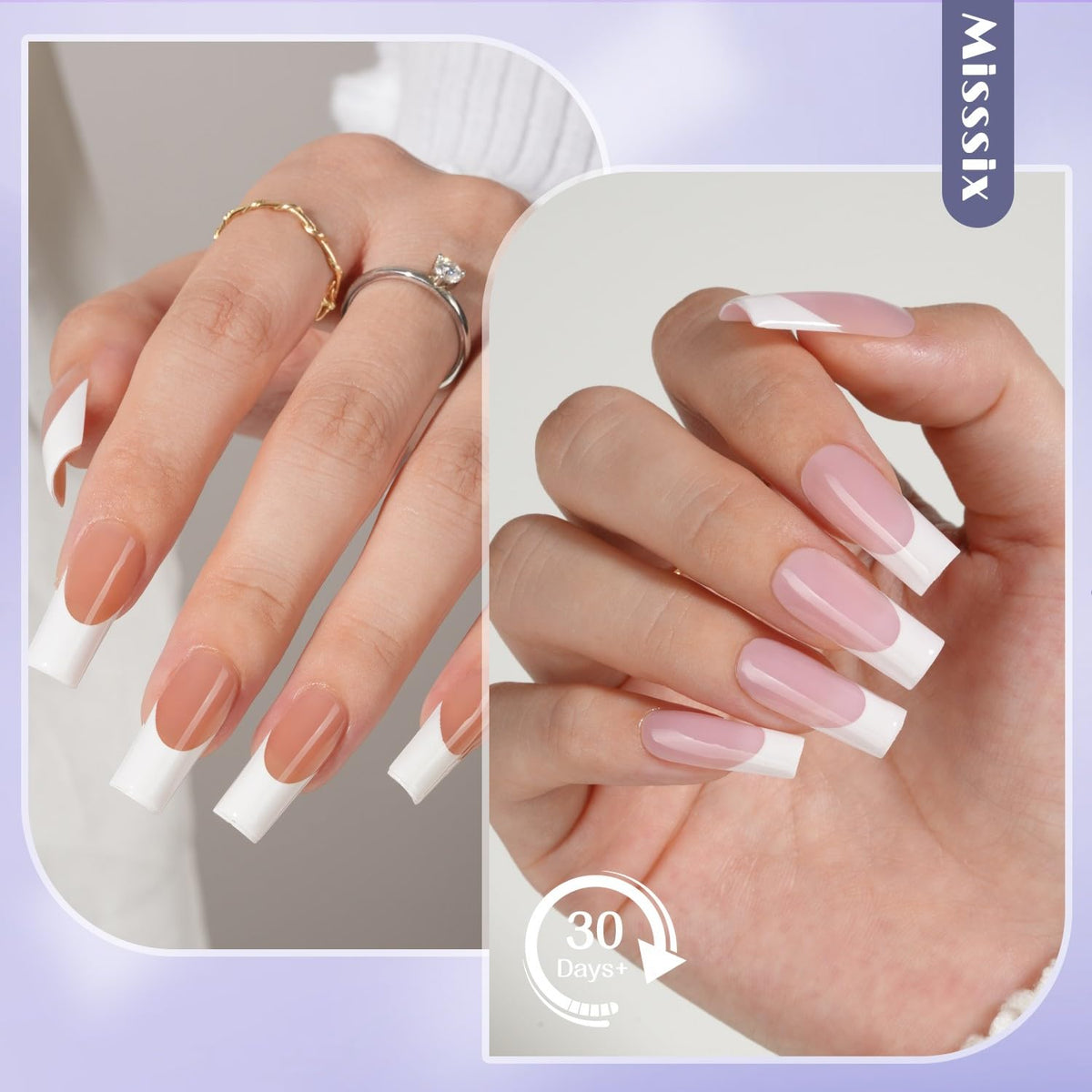 Misssix styled press-on French nails in lifestyle scene showcasing longer-lasting results