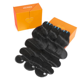 Misstoo front view of three body wave bundles showing natural shine and length