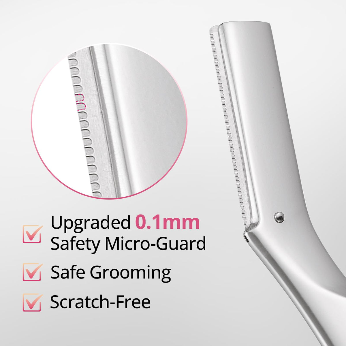 Mistfree close-up of stainless steel blade edge highlighting sharpness for gentle exfoliation