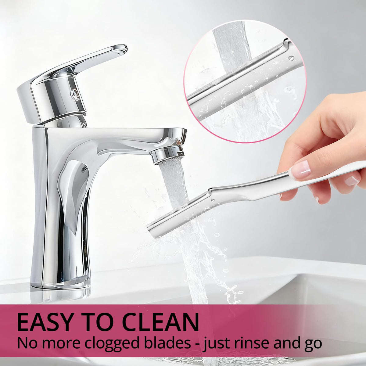 Mistfree razor held in hand to show scale and ease of use for at-home dermaplaning