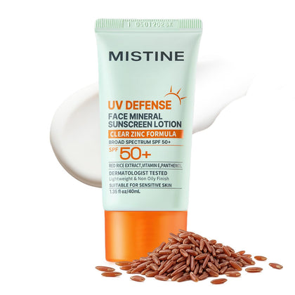 MISTINE front packaging showing SPF 50+ and travel size benefit