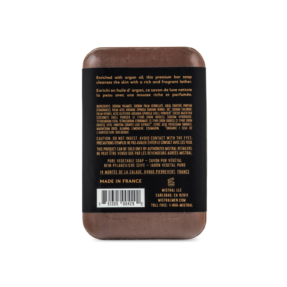 Mistral close-up texture of triple-milled soap showing smooth, durable finish