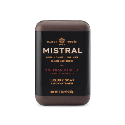 Mistral front packaging showing Bourbon Vanilla luxury bar and elegant design