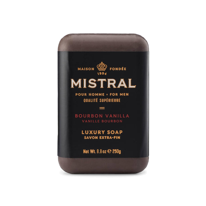 Mistral front packaging showing Bourbon Vanilla luxury bar and elegant design