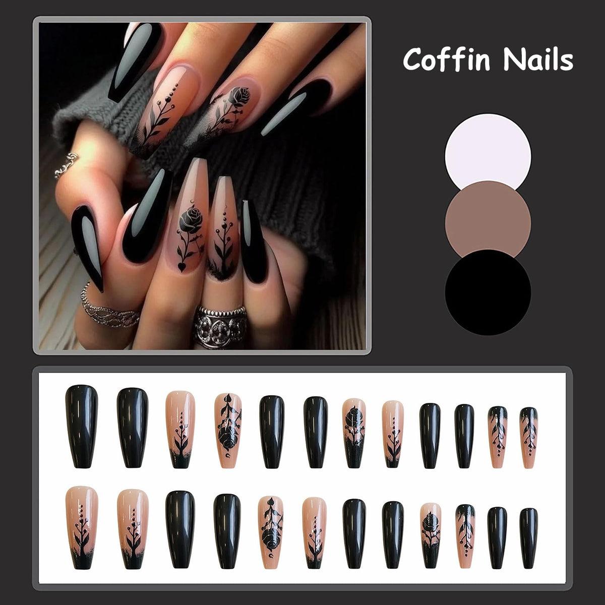 MISUD nails applied on hand, secure glue-on wear for events