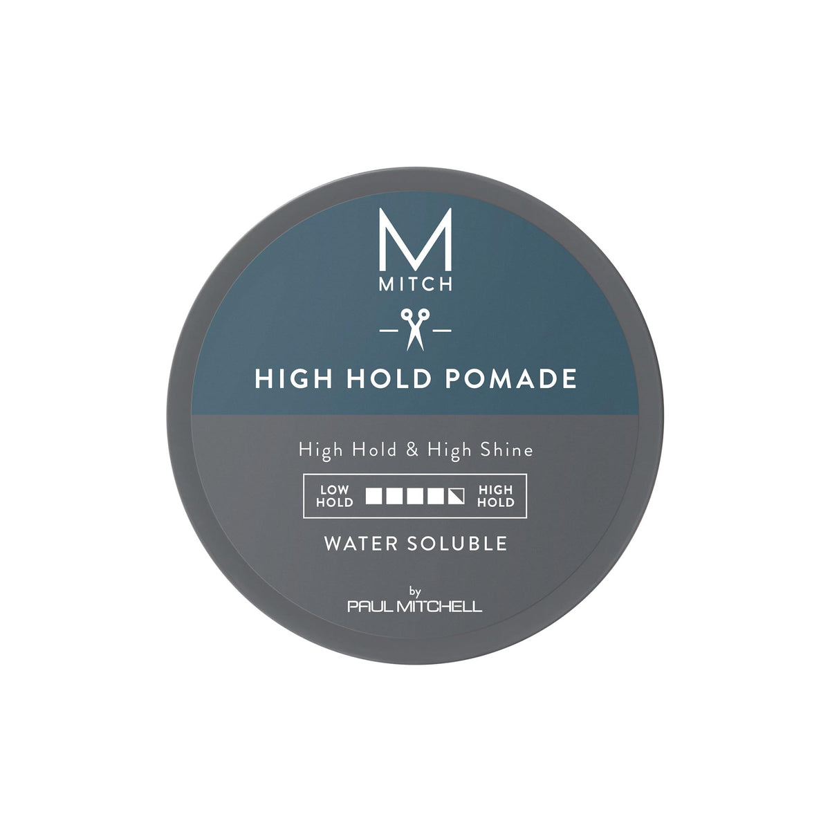 MITCH high hold pomade front jar showing label and glossy finish benefit