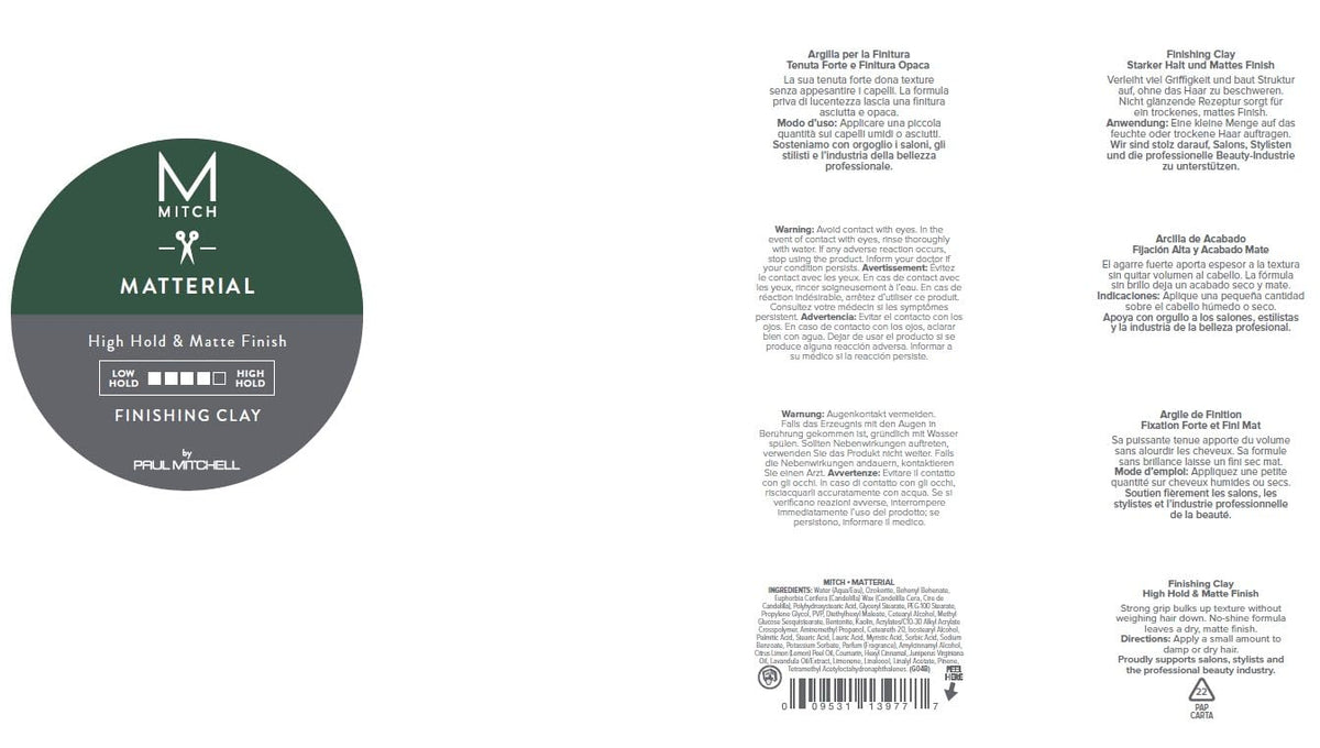 MITCH label closeup showing scent and directions for precise styling benefit