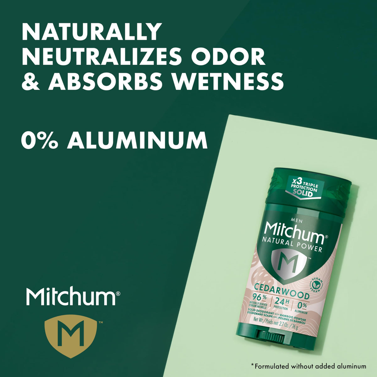 Applying Mitchum cedarwood deodorant in hand to show easy, non-greasy application