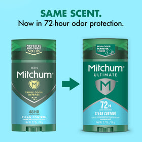Mitchum label detail showing Clean Control scent and ingredients
