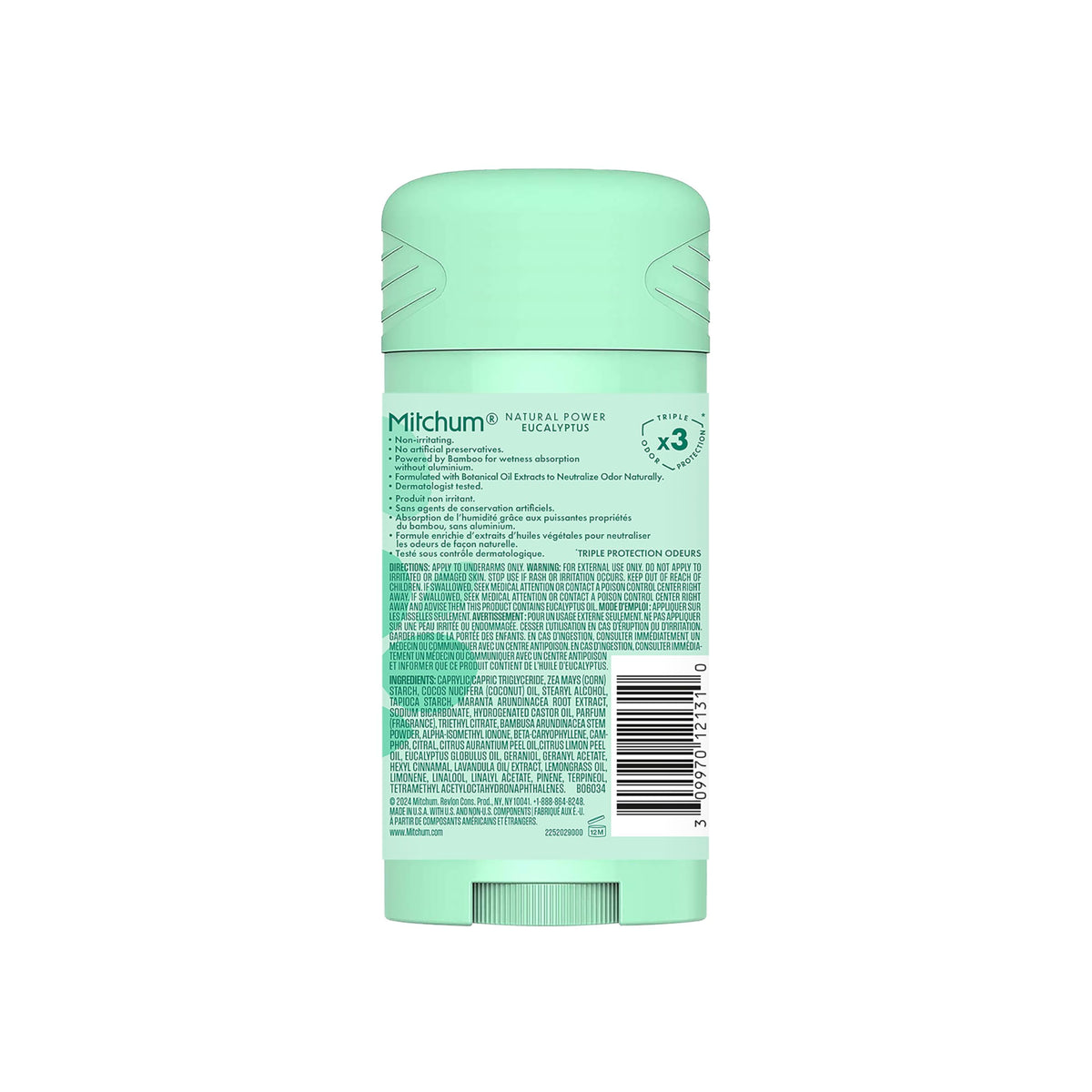 Mitchum deodorant in bathroom lifestyle shot showing easy daily use and fresh eucalyptus benefit