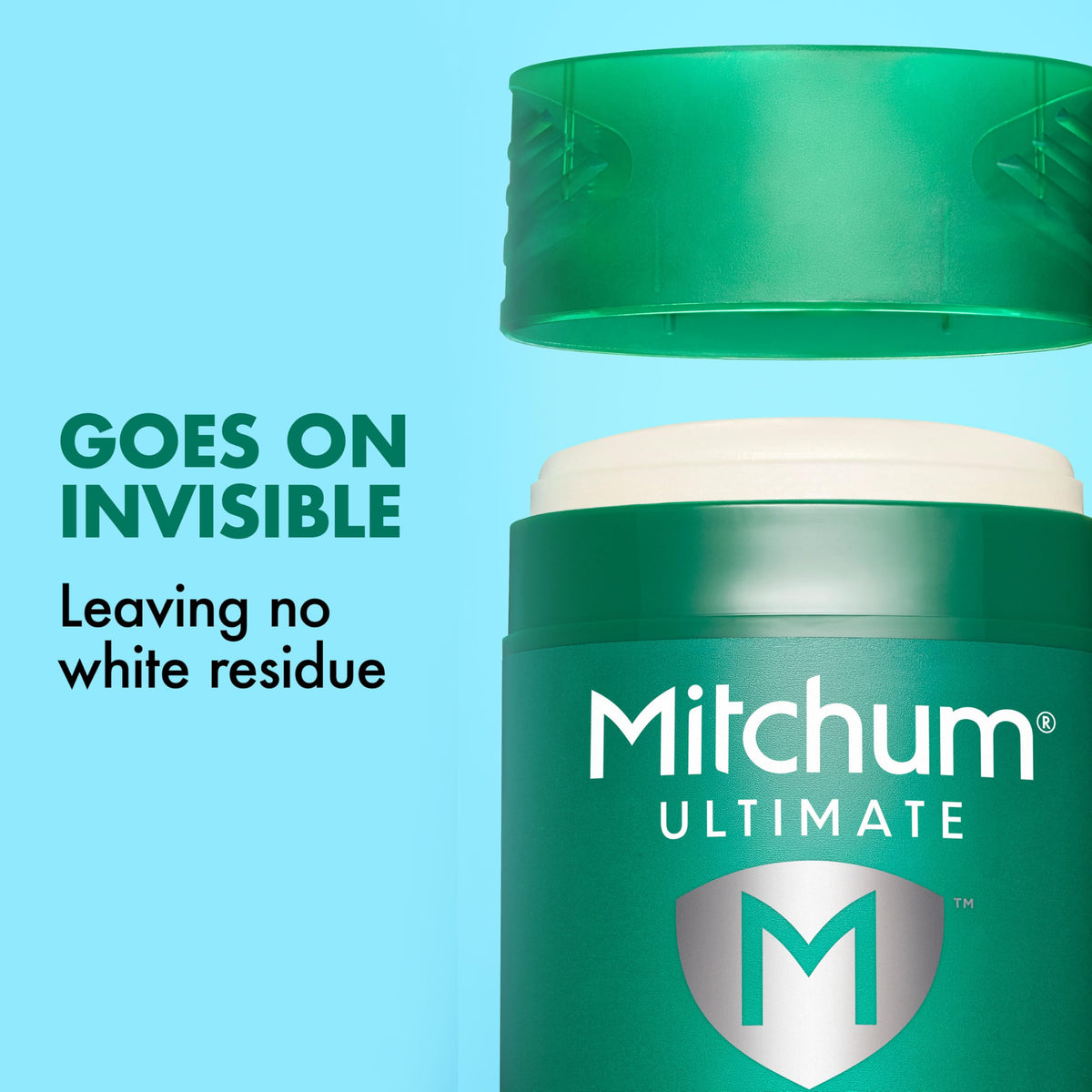 Mitchum demonstrating no white residue on skin and clothes