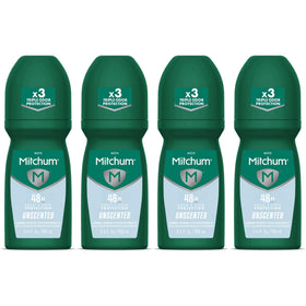 Mitchum roll-on front view showing compact unscented antiperspirant benefit