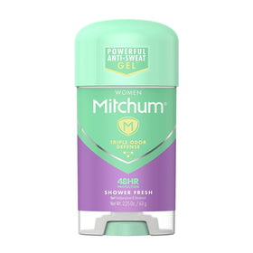 Mitchum Shower Fresh front packaging showing product and scent benefits