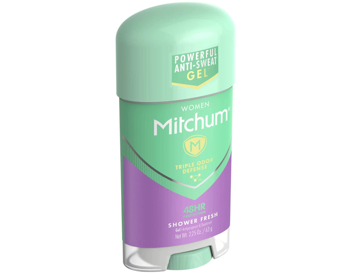Mitchum next to a hand for scale showing portable 2.25 oz convenience
