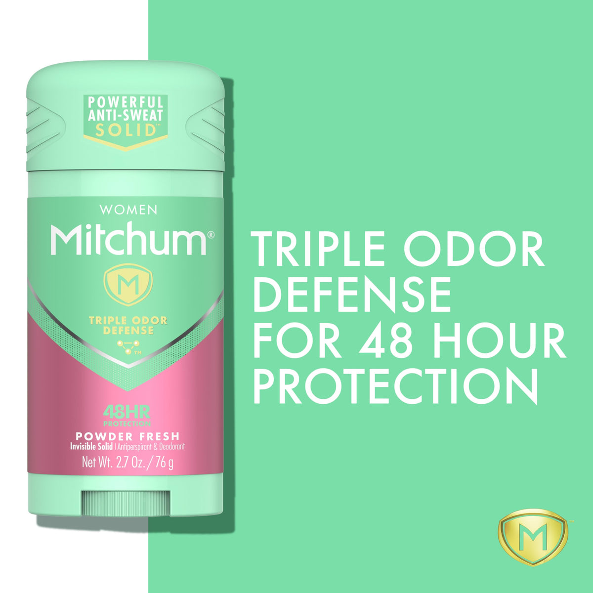 Mitchum solid stick with cap off revealing easy twist-up application benefit