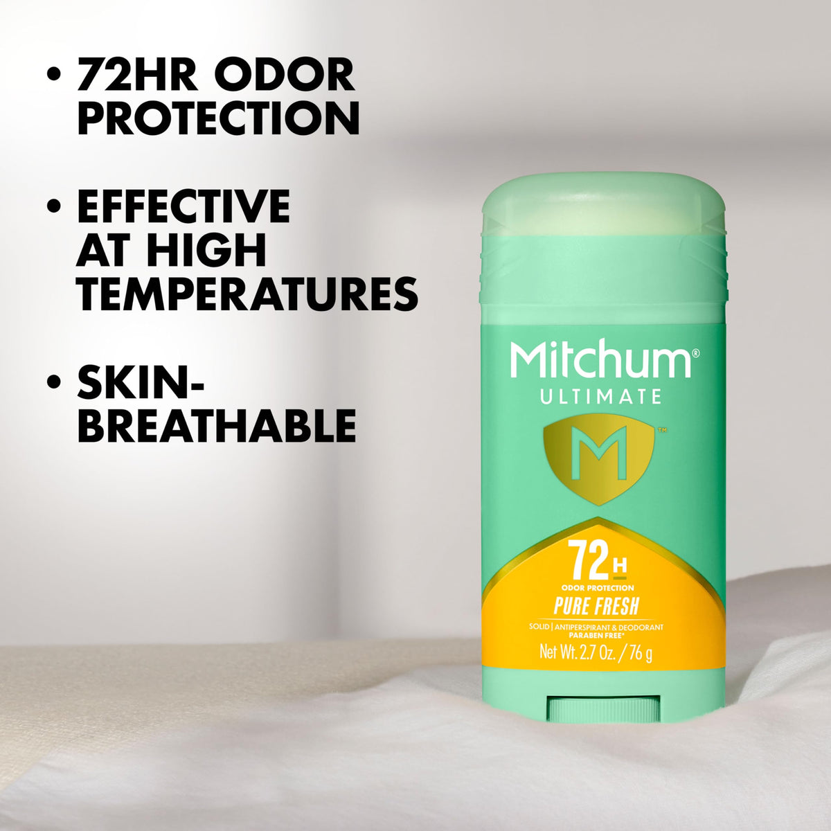 Mitchum stick opened showing smooth applicator for easy use