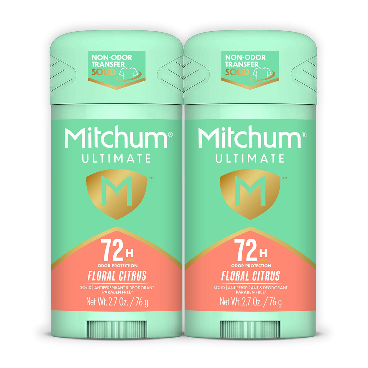 Mitchum front packaging showing 72HR protection and Floral Citrus scent benefit long-lasting freshness