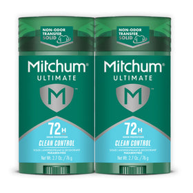 Mitchum front packaging showing two sticks and brand benefit