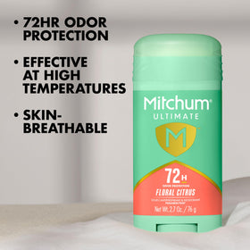Mitchum open stick close-up showing smooth invisible texture and quick-dry benefit
