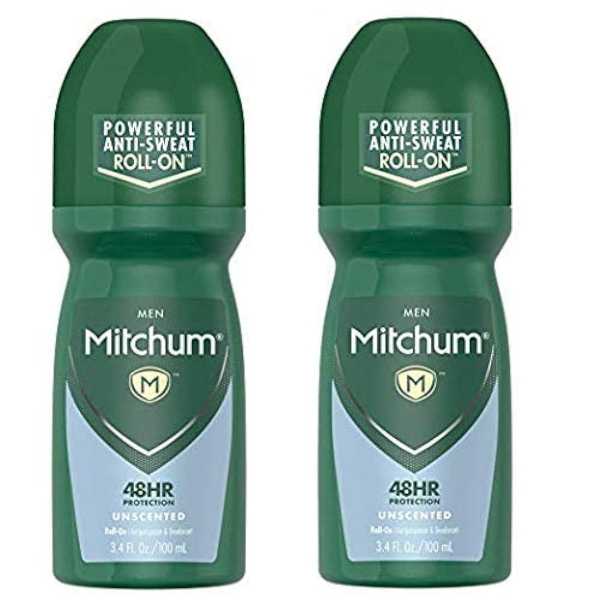 Mitchum front packaging showing unscented roll-on benefit long-lasting protection