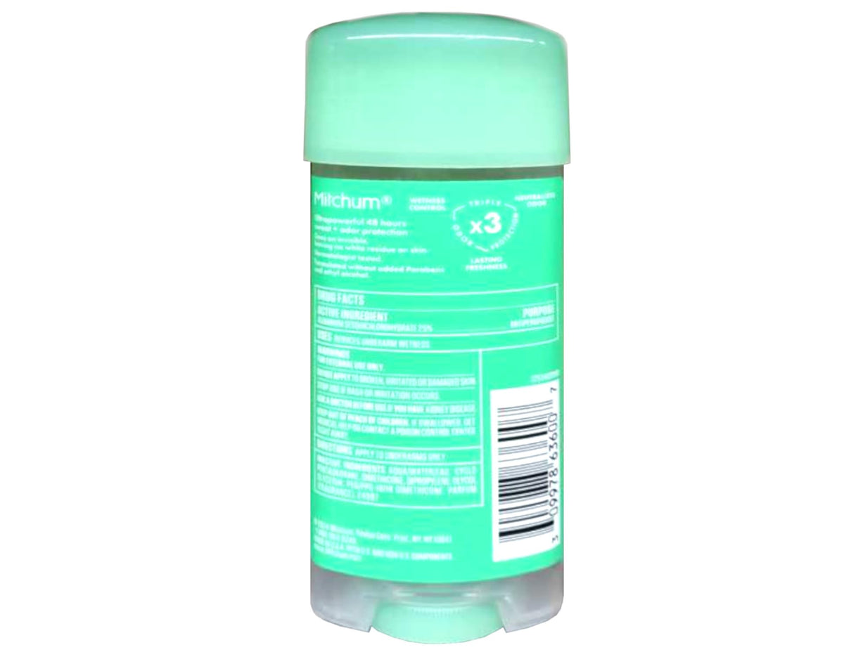 Mitchum clear gel in bag lifestyle shot highlighting travel-ready convenience