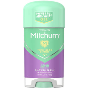 Mitchum clear gel texture close-up demonstrating smooth, non-staining application