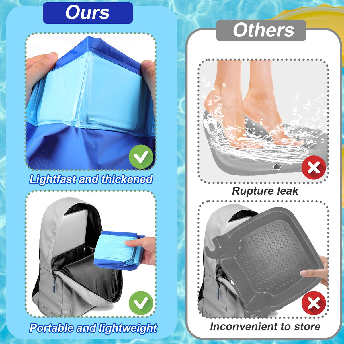 Mity rain basin in use with feet rinsing to prevent pool debris entry