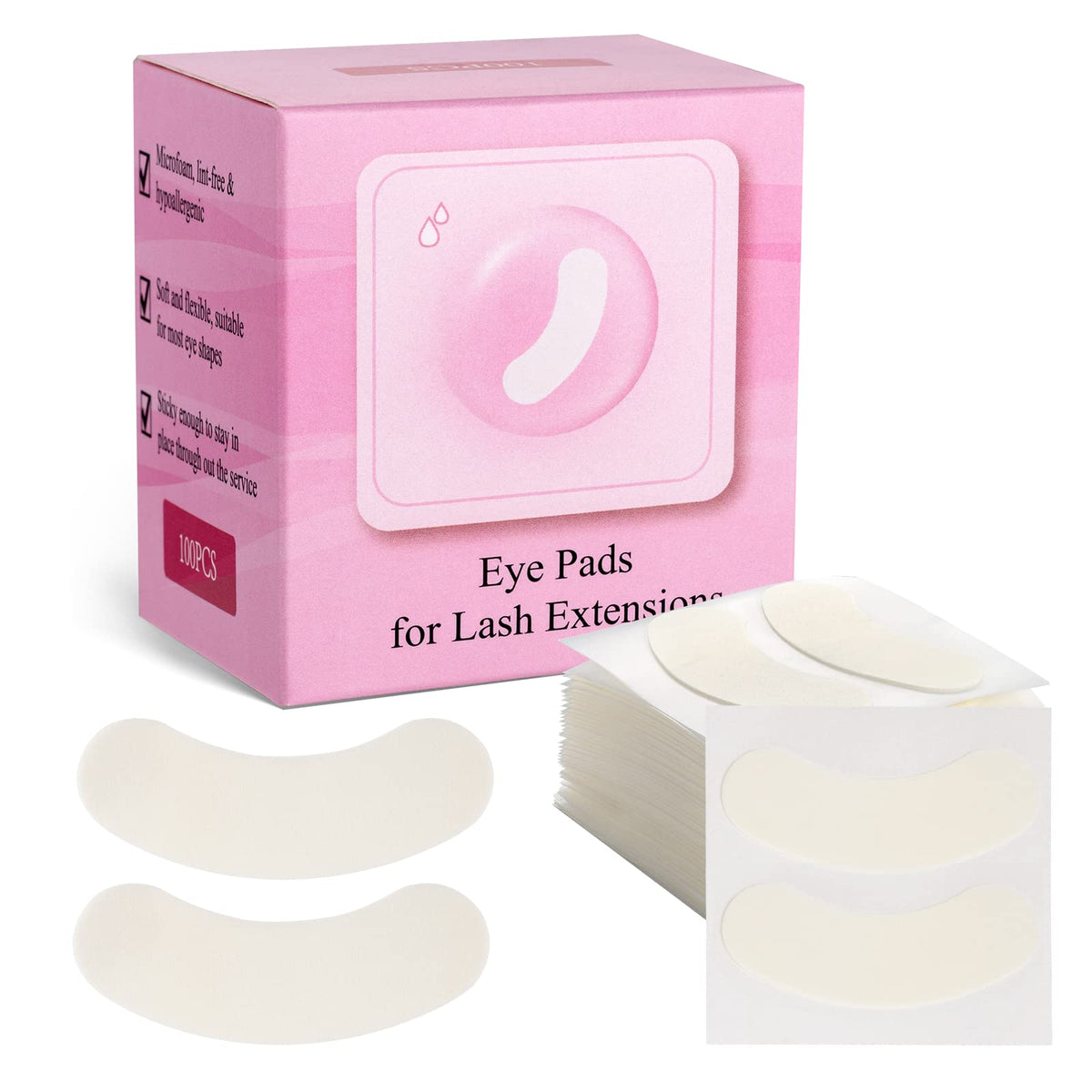 Miuffue front packaging showing 100 foam eye pads and brand for quick identification and convenience