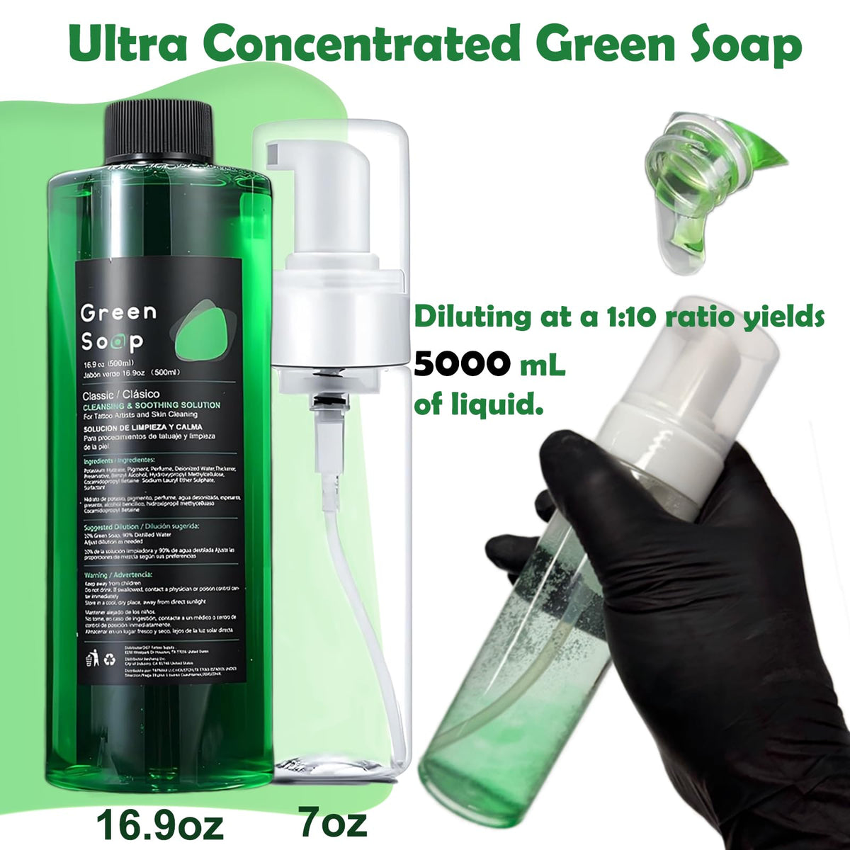 Miuxia 7oz foam bottle top view, empty dispenser for precise dilution benefit