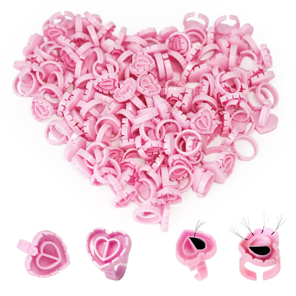 Miuxia front packaging showing 300 pink heart glue rings for organized lashes