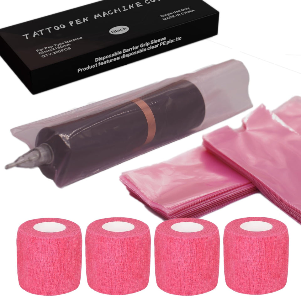 Miuxia front packaging showing 200 pink pen covers and four grip tape rolls for easy restocking
