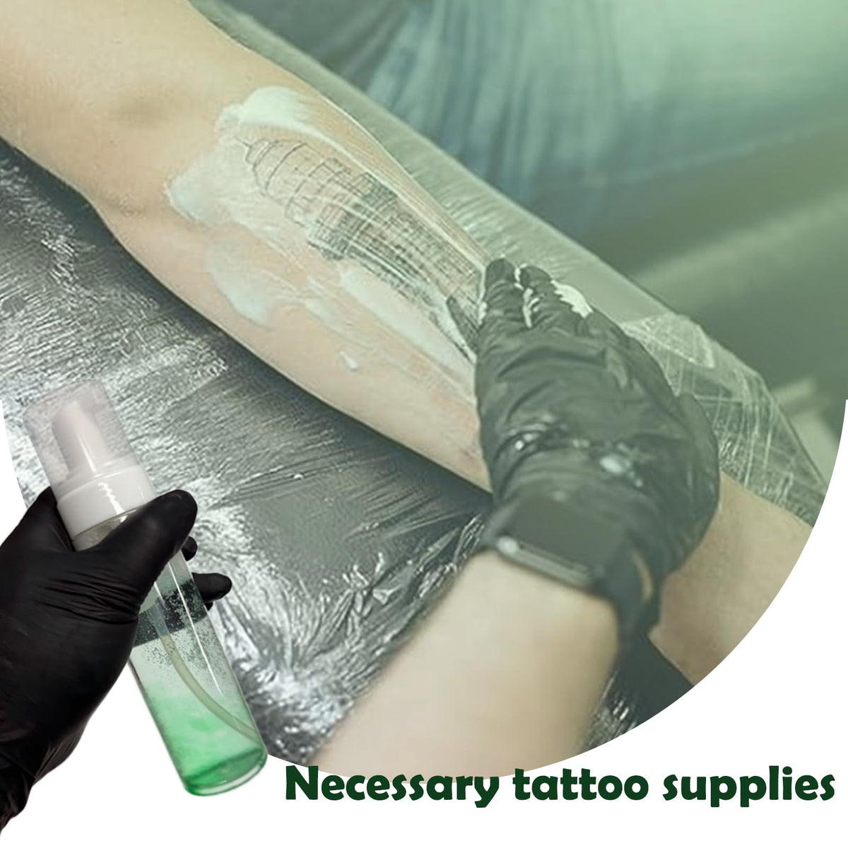 Miuxia in use during tattoo session, keeps work area clean and visible benefit