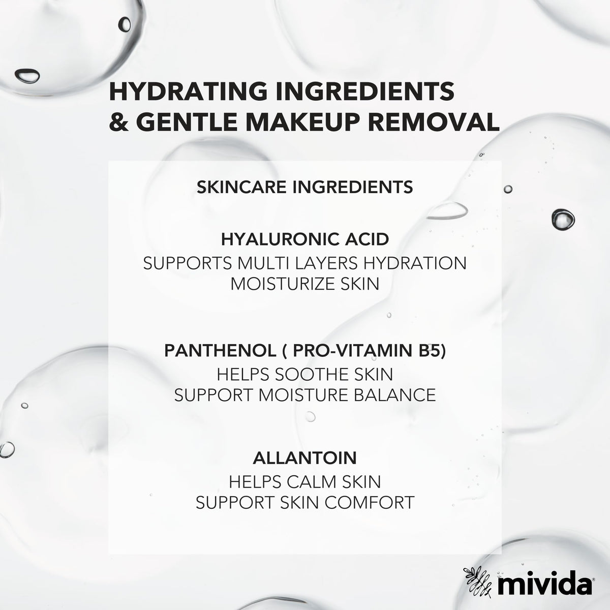 mivida wipe saturated with solution showing gentle cleansing power