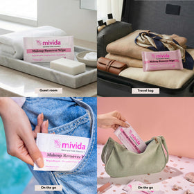 mivida wipes next to a smartphone showing compact travel-friendly size