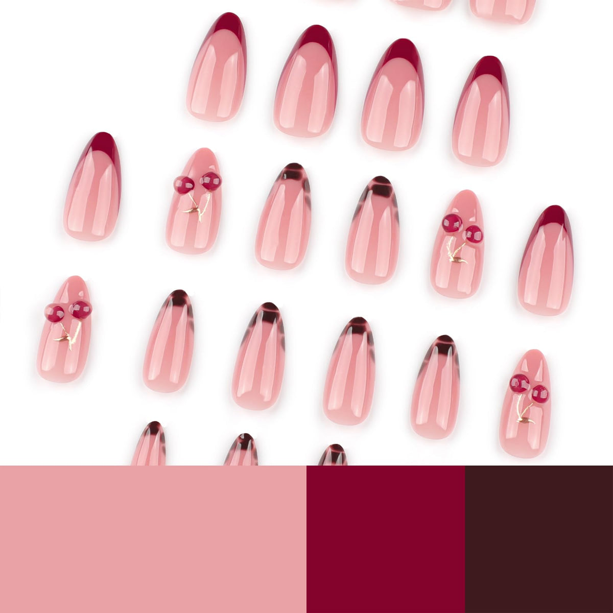 Mivota full set laid out with 24 nails, glue, file, and cuticle stick for easy use