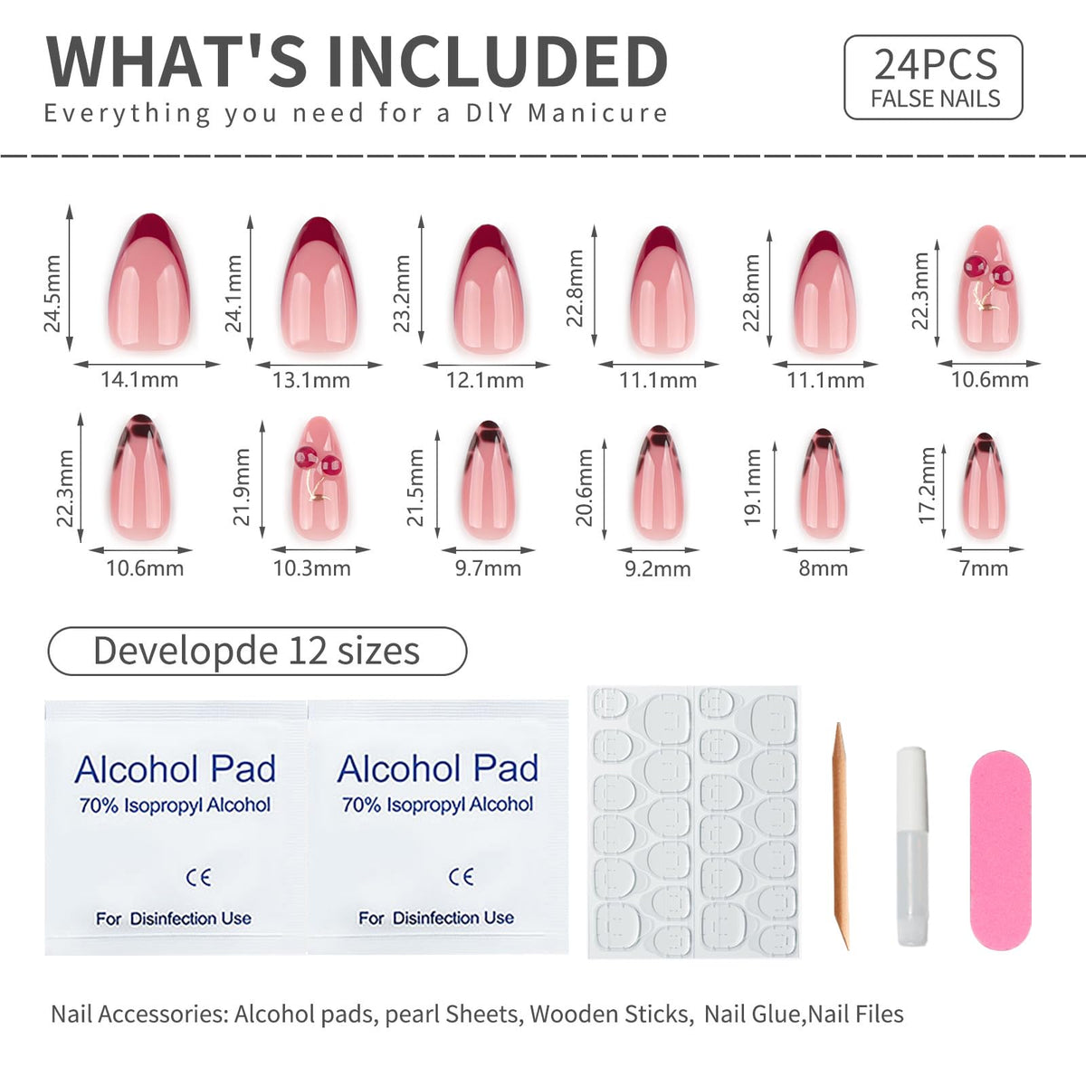 Mivota size selection display with adhesive tabs and glue for secure fit