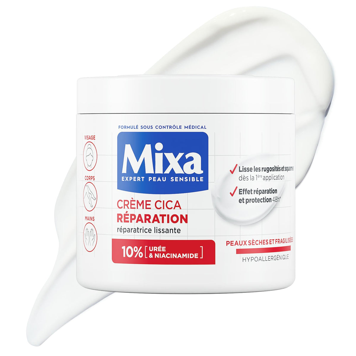 Mixa cica cream front pot showing label and large volume benefit