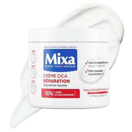Mixa cica cream front pot showing label and large volume benefit