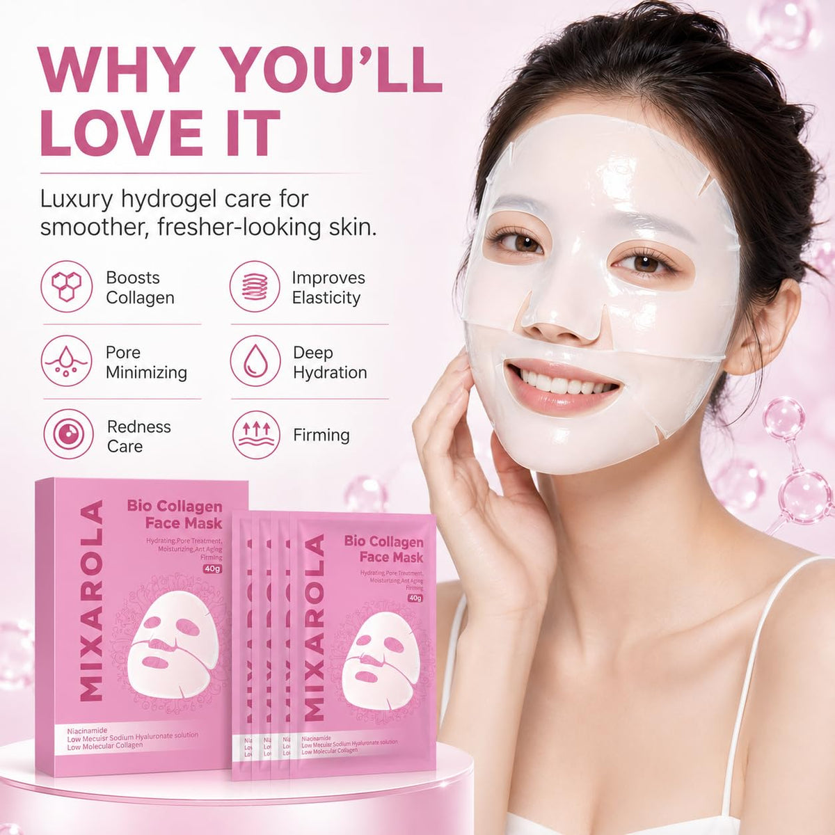 MIXAROLA application on model's face, demonstrates even coverage and overnight comfort