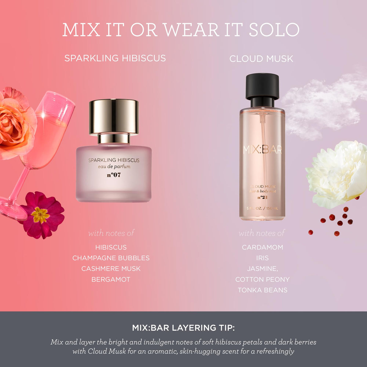 MIX:BAR mist being spritzed into hair for gentle fragrance refresh