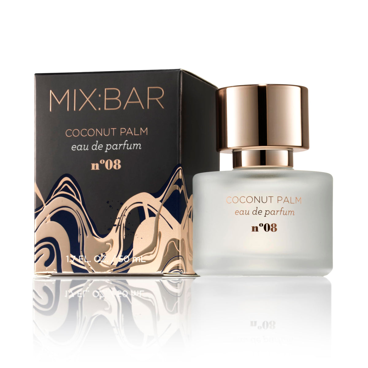 MIX:BAR front bottle view showing coconut palm label and clean design benefit
