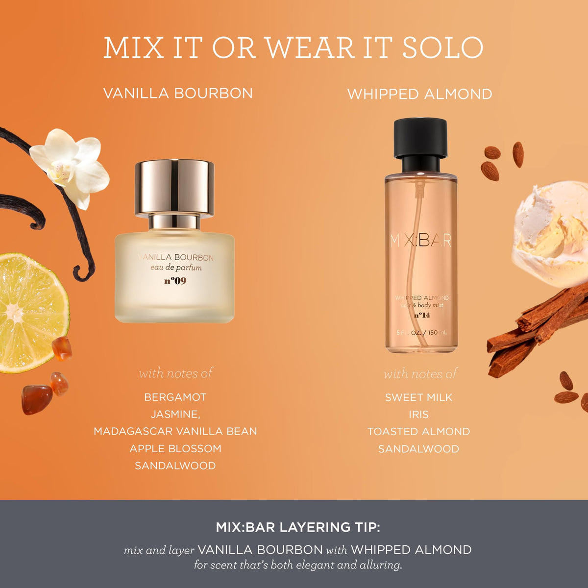 MIX:BAR Hair & Body Mist bottle displayed to show layering option and scent refresh benefit