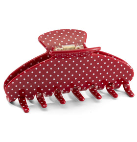Mixcbe front view red polka dot claw showing playful design and firm hold