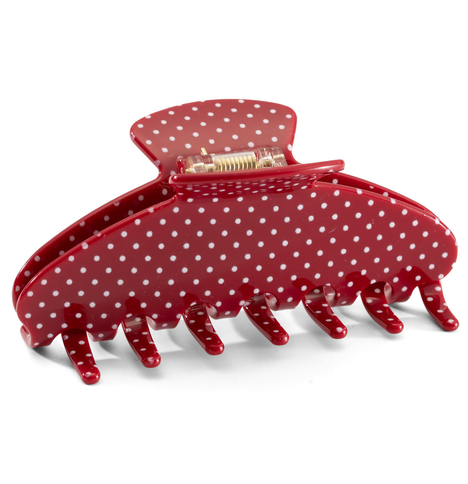 Mixcbe front view red polka dot claw showing playful design and firm hold