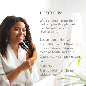 Mixed Chicks before and after curls showing enhanced definition and elongation